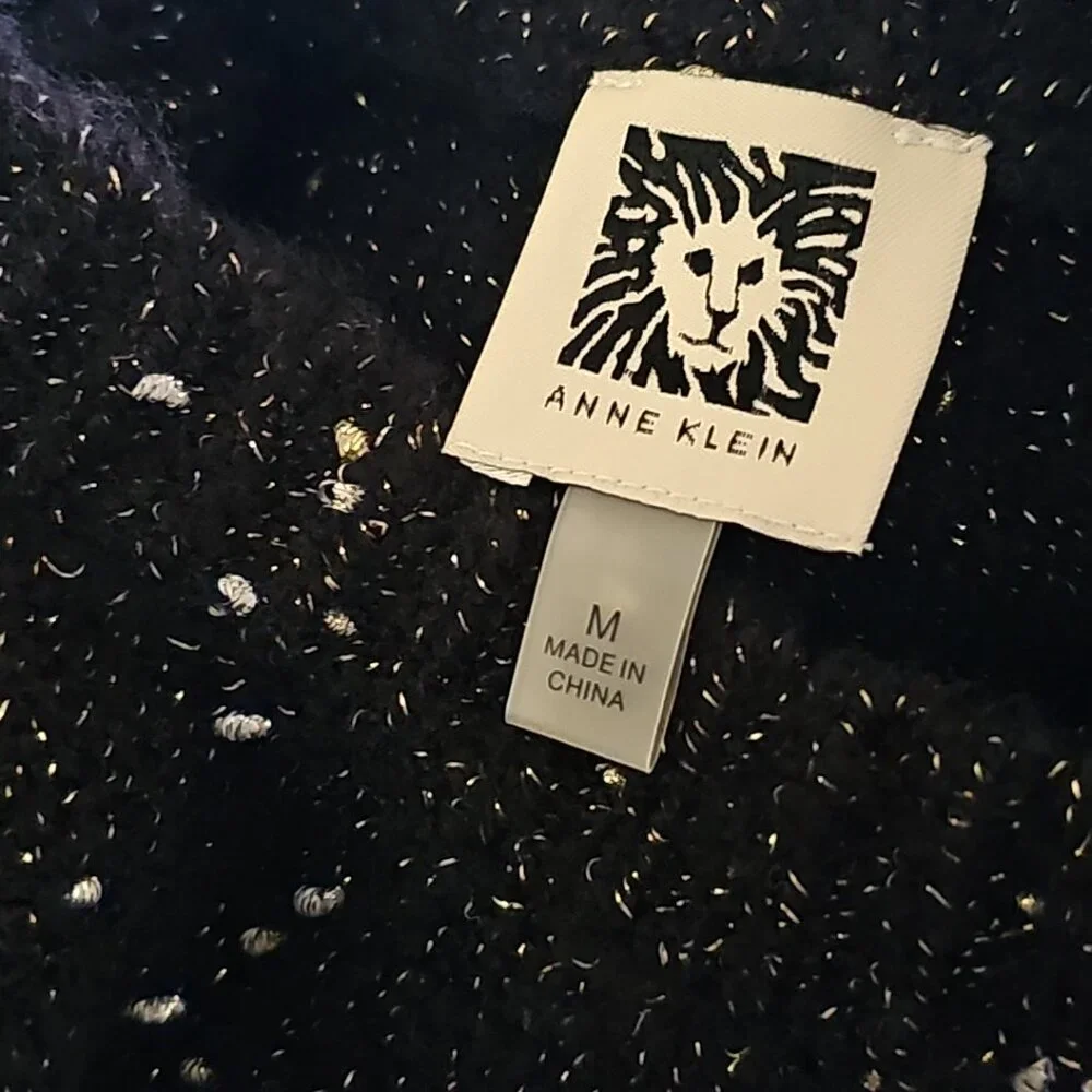 Anne Klein women's sweater M medium black & White Speckled long sleeves - Picture 3 of 3